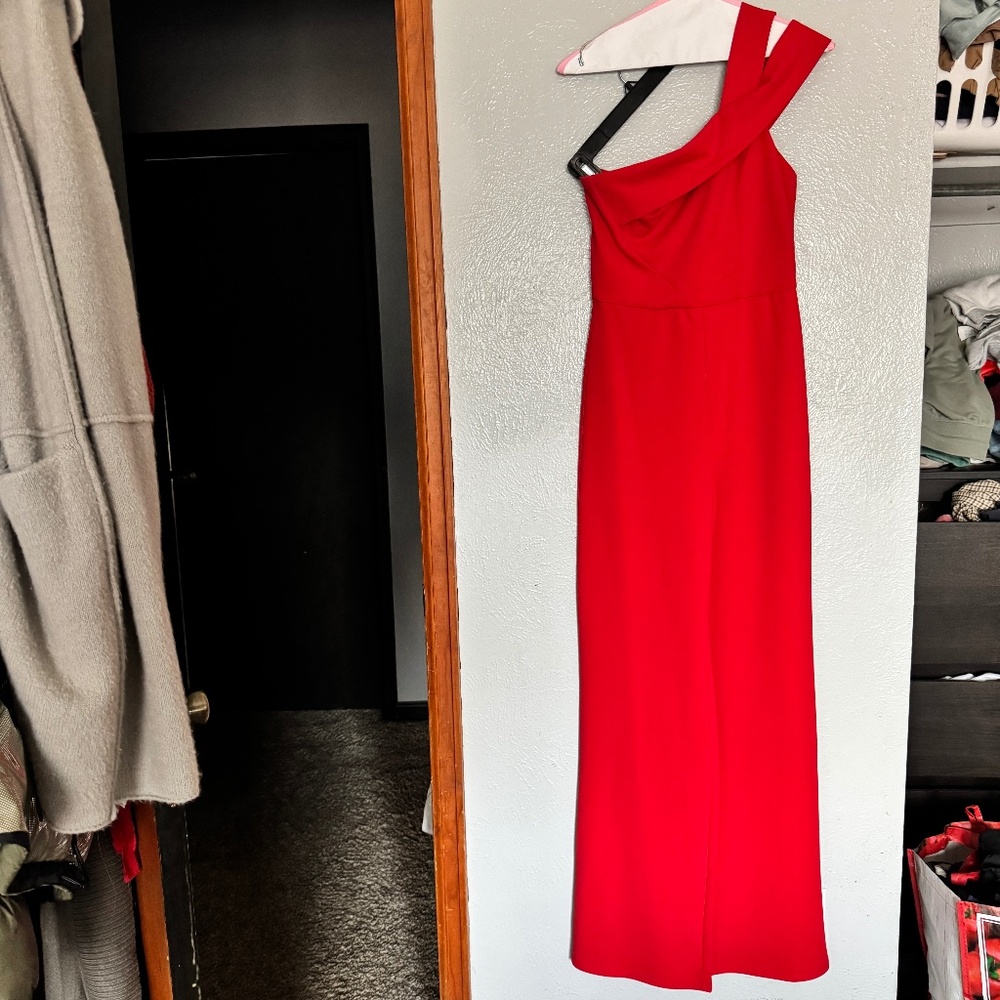 Lulus Red One-Shoulder Wide-Leg Jumpsuit, size XS